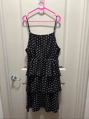 SHEIN Black & White Polka Dot Tiered Midi Dress